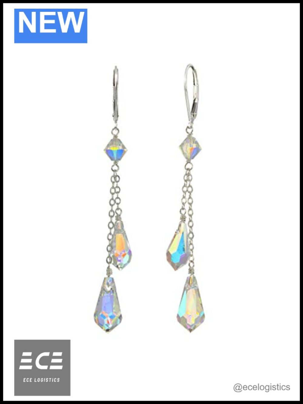 Faceted Austrian Crystal Double Teardrop Sterling Silver Leverback Earrings